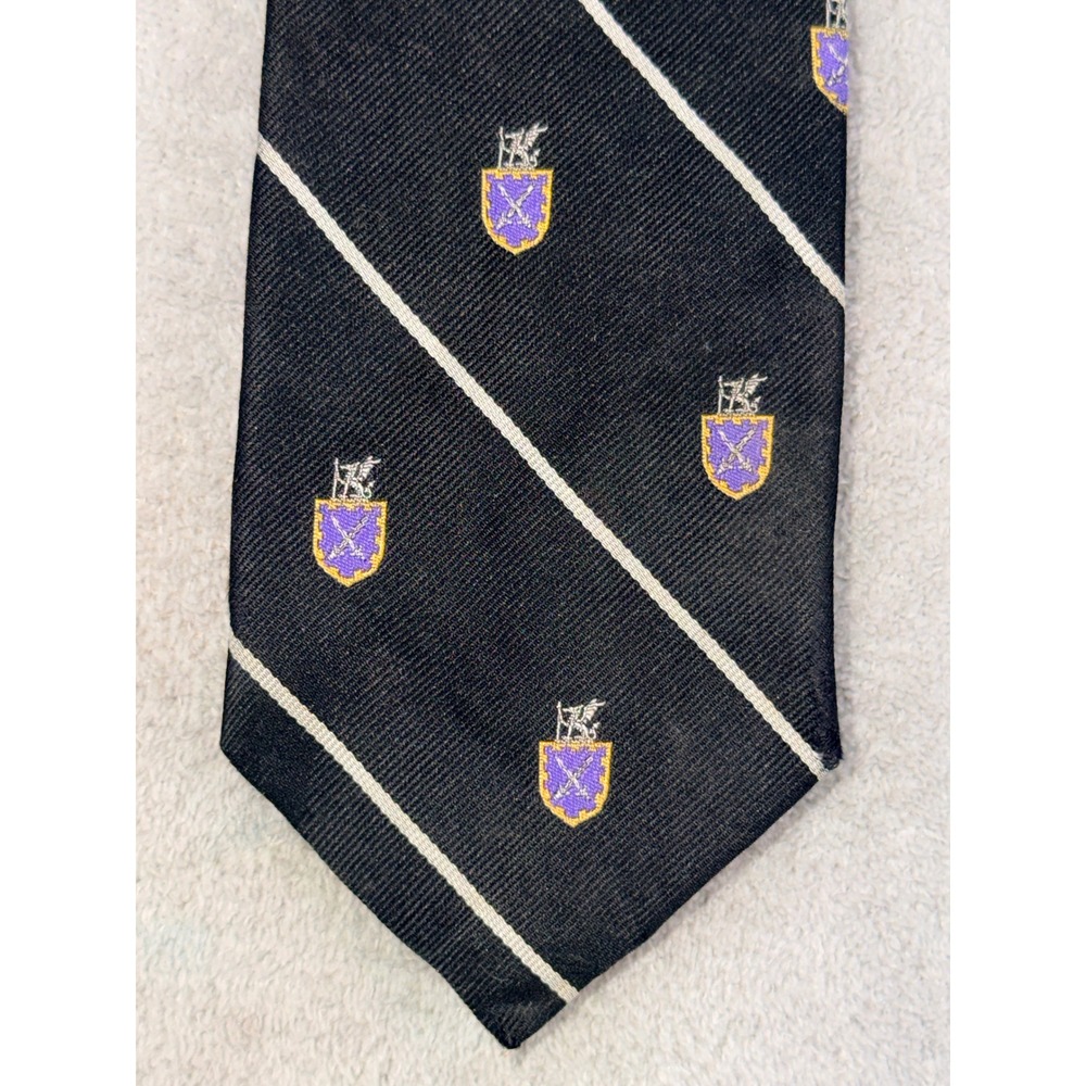 Polo Ralph Lauren Black Silk Crest Striped Tie Hand Made in Italy RN41381 Mens